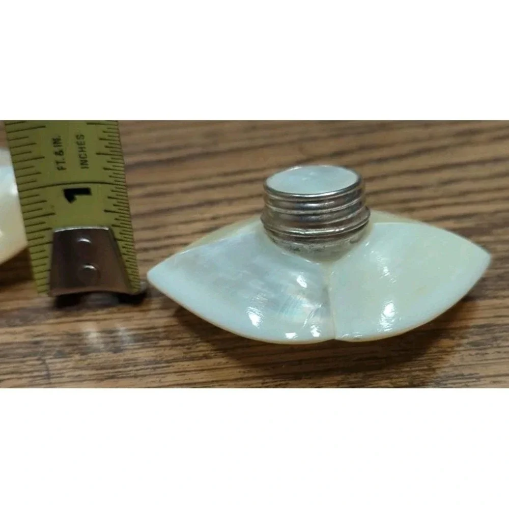 Beautiful Vintage Mother of‎ Pearl Shell Salt & Pepper Shakers OAK Handmade